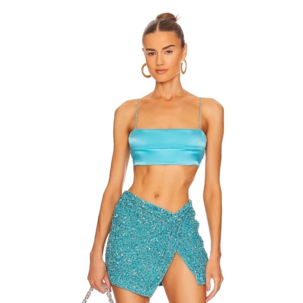 Retrofete Silk Lucine Bra in Blue Atoll Small New Womens Cropped Tank Revolve
